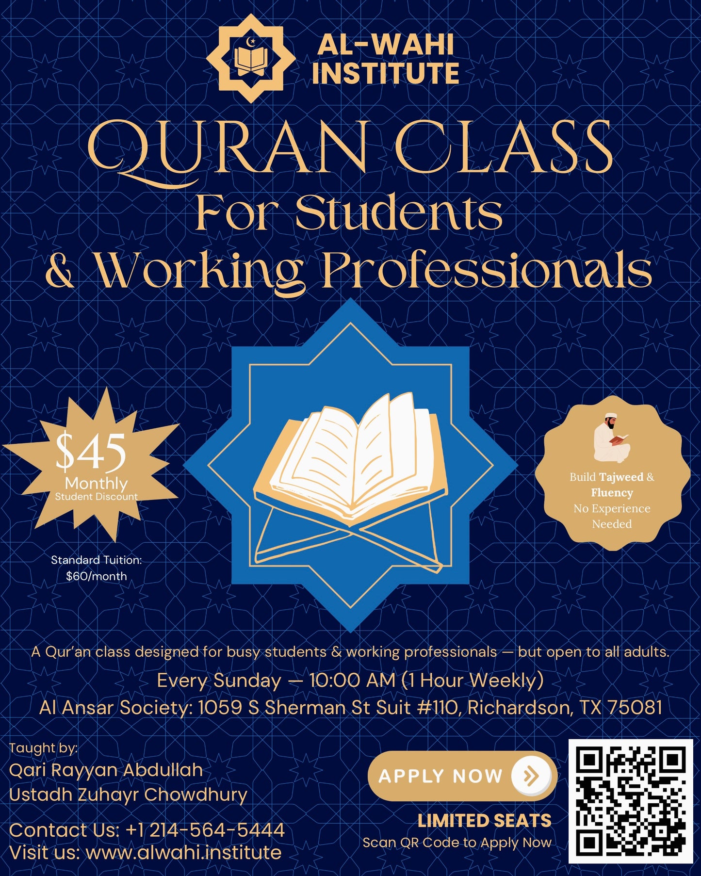 Sunday Quran Class for Students and Professionals (Al-Ansar Society)